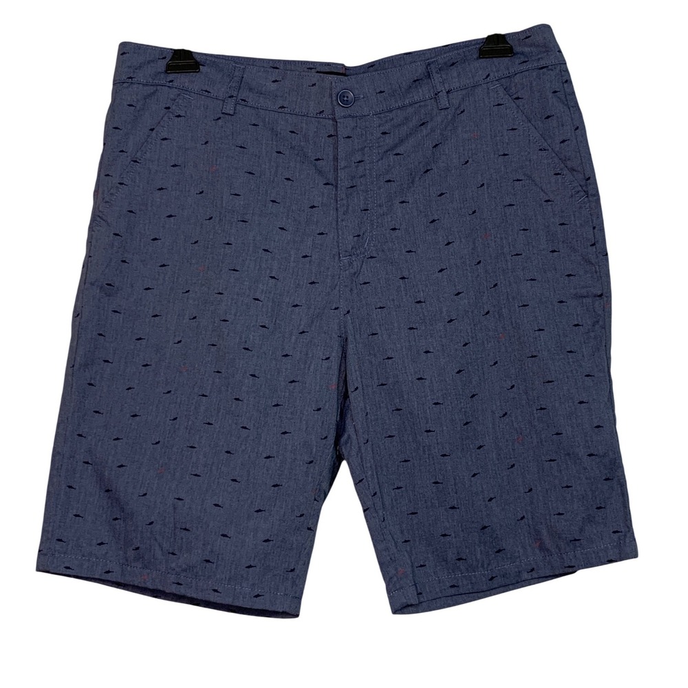 Public Record Mens Shorts‎ W36 Blue Regular Fit Flat Front Casual Fish